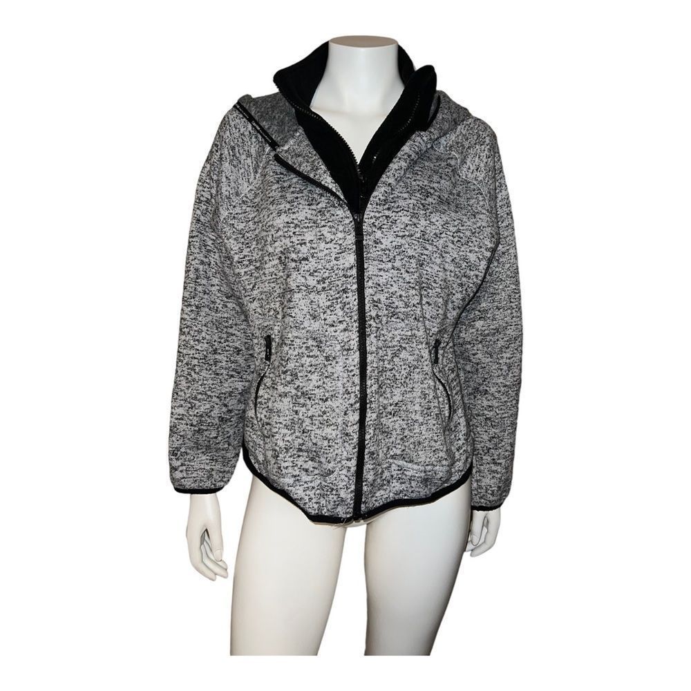 Calvin Klein Performance Women's Black & White Knit Jacket Hooded Fleece XL EUC
